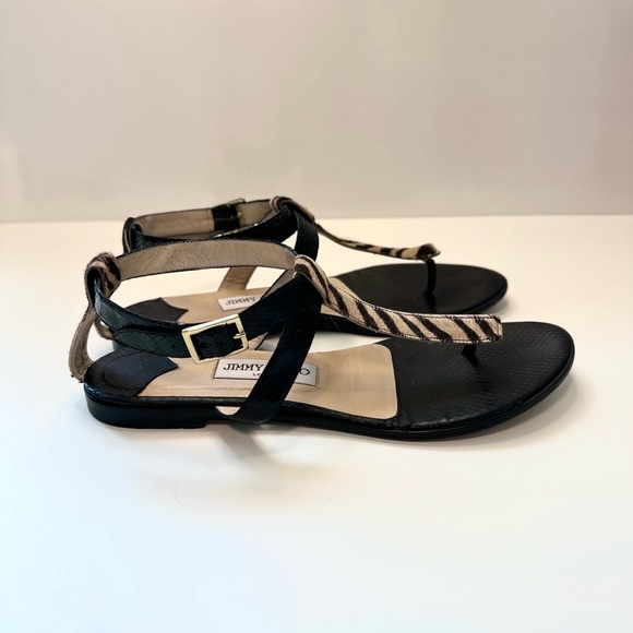 Jimmy Choo Zebra Haircalf & Black Leather Sandals – Size 38.5 – Made in Italy - Picture 6 of 9